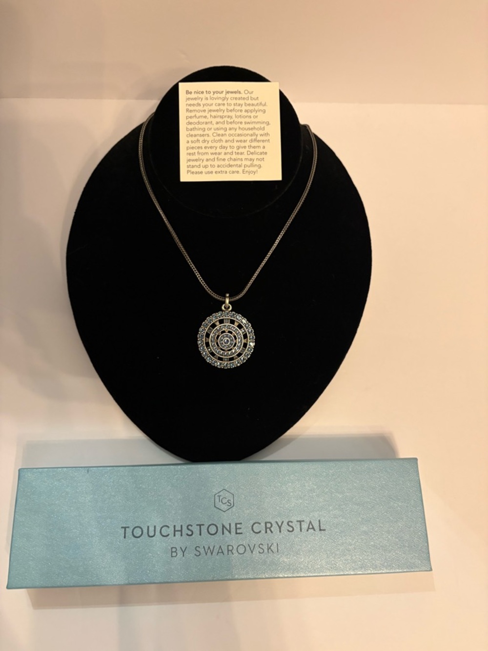 Touchstone Crystal Silver-Tone Concentric Circle Pendant Necklace
